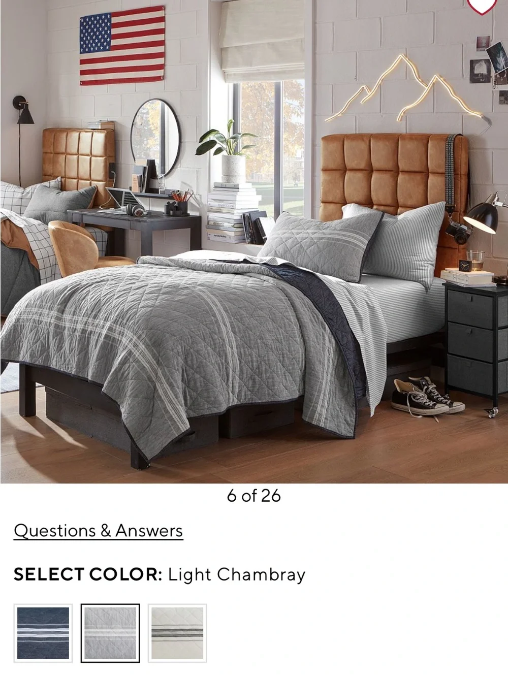 Pottery Barn Teen Winward Stripe Light Chambray Quilt &standard sham Twin XL Bed